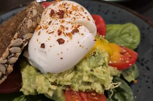 Avocado Toast on Rye Bread with a poached egg