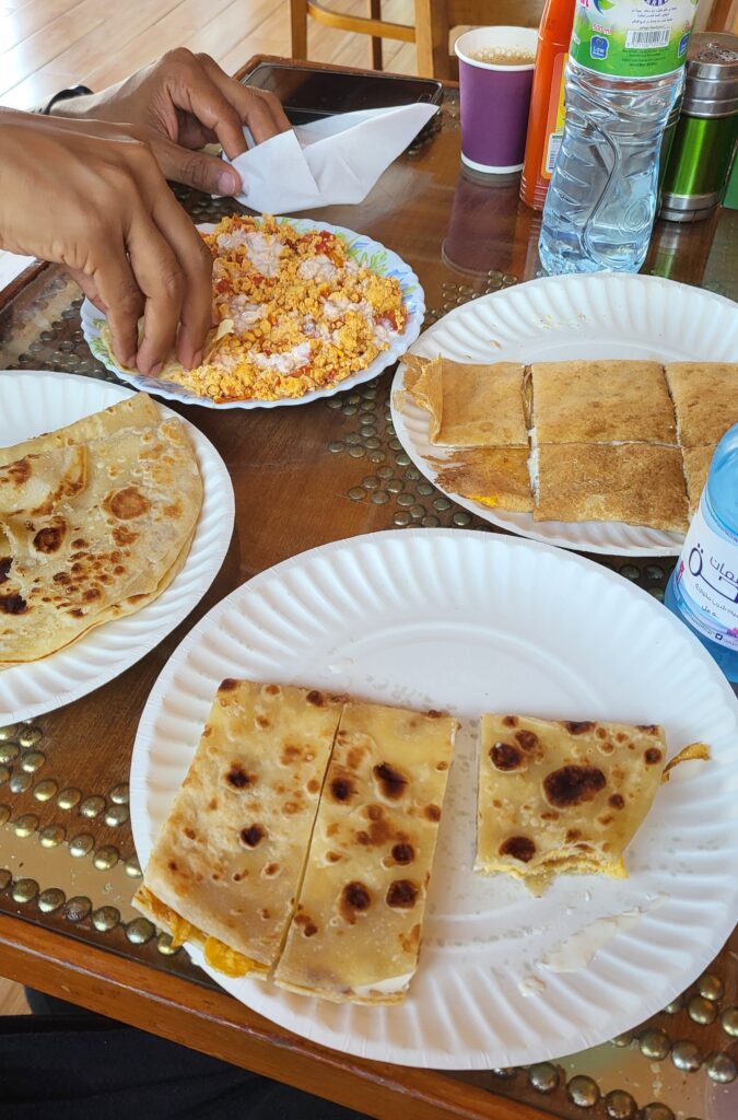 Example of breakfast at Tea House in Muscat, Oman. It is the perfect place for good brunch and breakfast food at a good price.